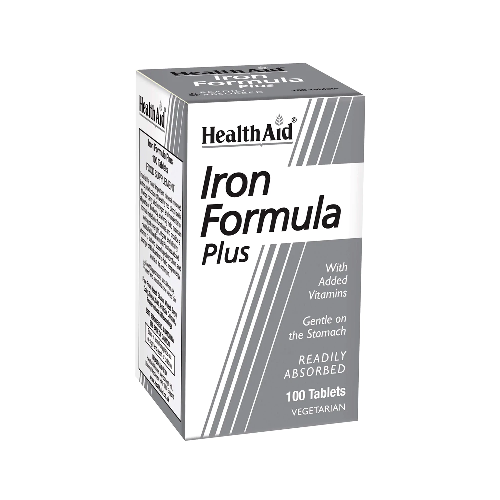 HealthAid Iron Formula Plus (Iron with Vitamin C, B Complex Vitamins) 100 Tablets