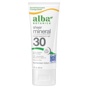 Alba Botanica Sheer Mineral Fragrance Free Sunscreen Lotion SPF 30 89ml